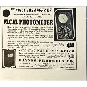 Haynes Products "MCM Photometer: Its Action Almost Uncanny" Vtg Print Ad 1938